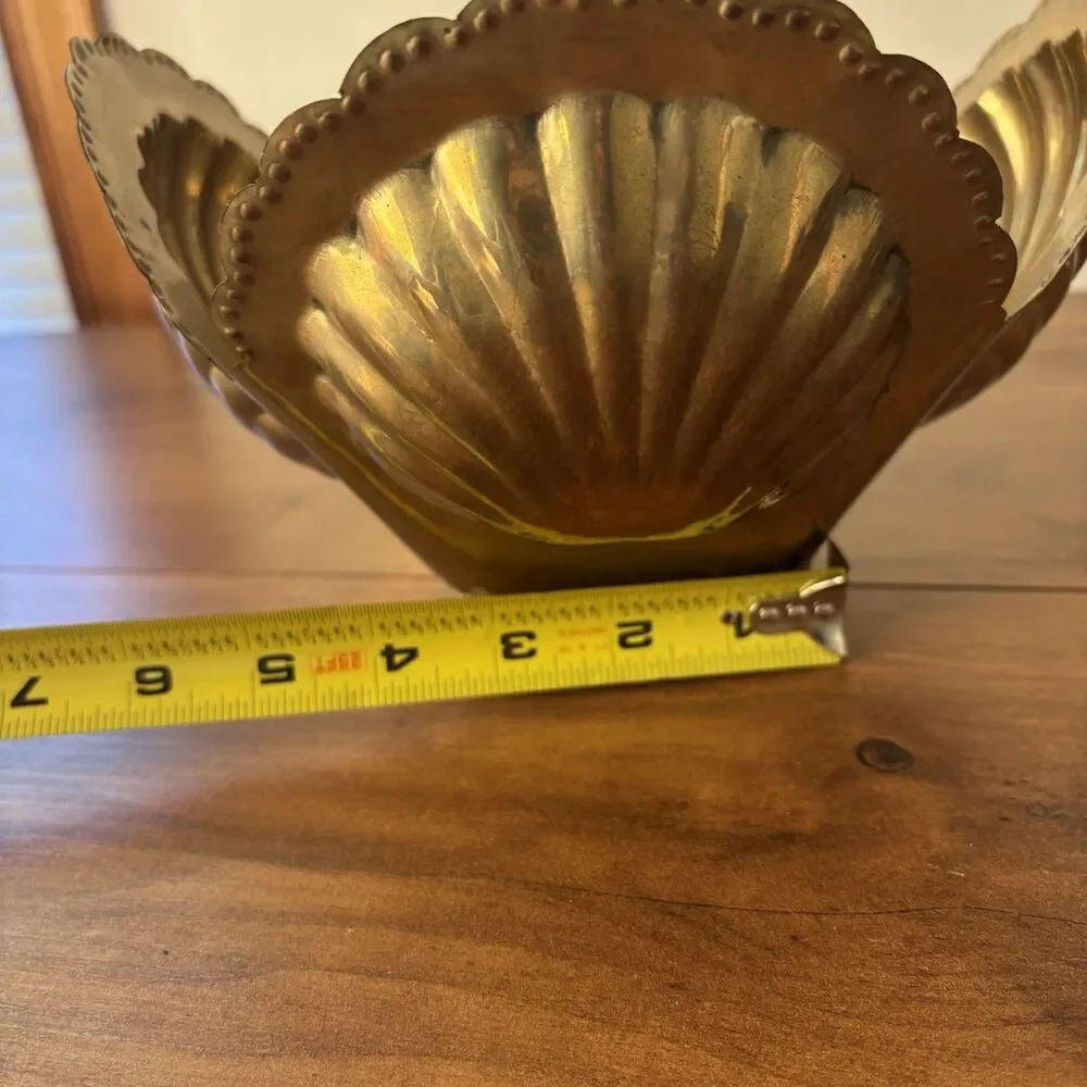 Vintage Hollywood Regency Brass Clam Sea Shell Planter Footed Cache Pot Patina